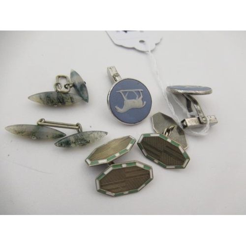 186 - SILVER AND WEDGWOOD CUFFLINKS WITH TWO OTHER PAIRS