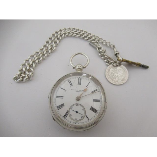 191 - SILVER POCKET WATCH AND CHAIN