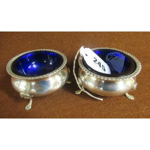 245 - PAIR OF SILVER CAULDRON SALTS