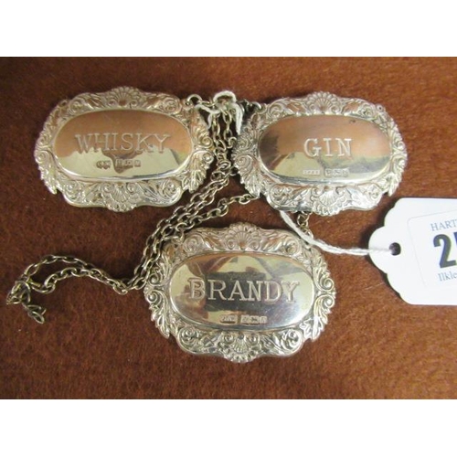 251 - SET OF THREE SILVER BOTTLE LABELS