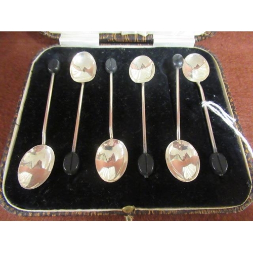 254 - CASED SET OF SIX SILVER KNOP COFFEE SPOONS