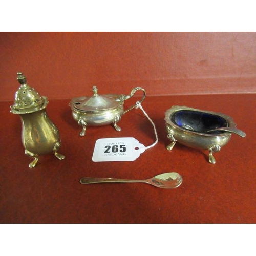 265 - SILVER THREE PIECE CRUET