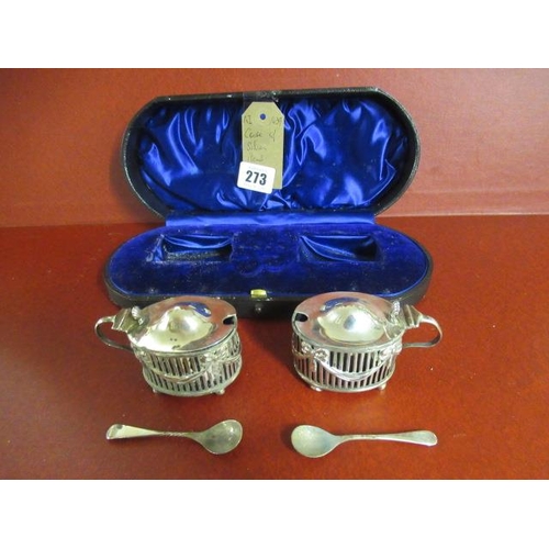 273 - CASED PAIR OF SILVER MUSTARD POTS