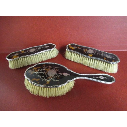 275 - THREE SILVER AND TORTOISE SHELL BRUSHES