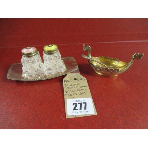 277 - STERLING SILVER AND ENAMEL NORWEGIAN CRUET SET