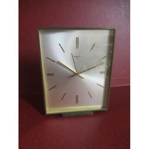 284 - 1970S SWIZA BRASS MECHANICAL ALARM CLOCK