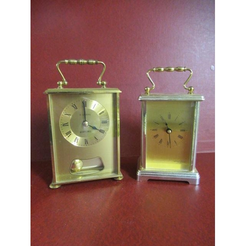 285 - BRASS CARRIAGE CLOCK AND ANOTHER CLOCK