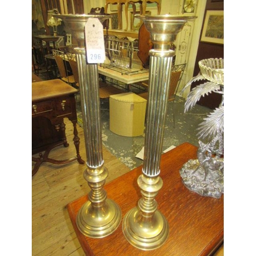 296 - PAIR OF LARGE BRASS CANDLESTICKS