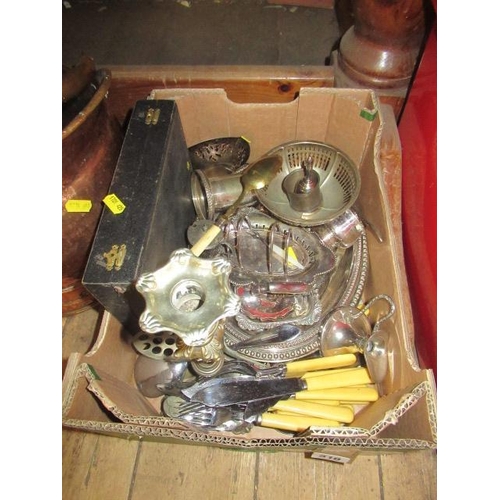 310 - BOX OF MISCELLANEOUS METALWARE INCLUDING CUTLERY