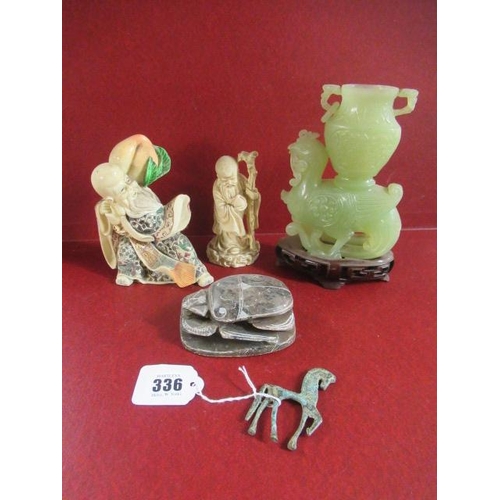 336 - CHINESE CARVING TWO RESIN FIGURES ETC