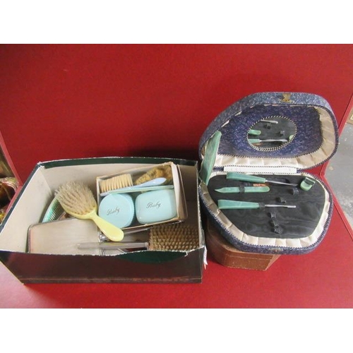 368 - BOX OF BRUSH SETS AND JEWELLERY BOXES