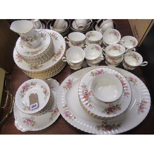 384 - QUANTITY OF ROYAL ALBERT MOSS ROSE PATTERN DINNERWARE