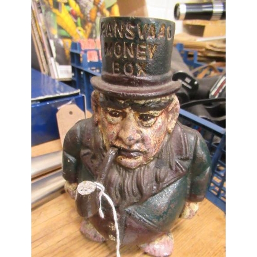 4 - ENGLISH CAST IRON TRANSVAAL MONEY BOX