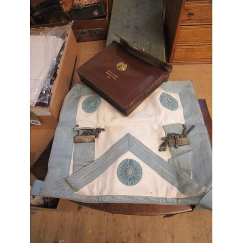 461 - MASONIC APRON AND LEATHER BAG