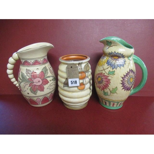 518 - TWO CROWN DUCAL JUGS AND A CHARLOTTE RHEAD VASE