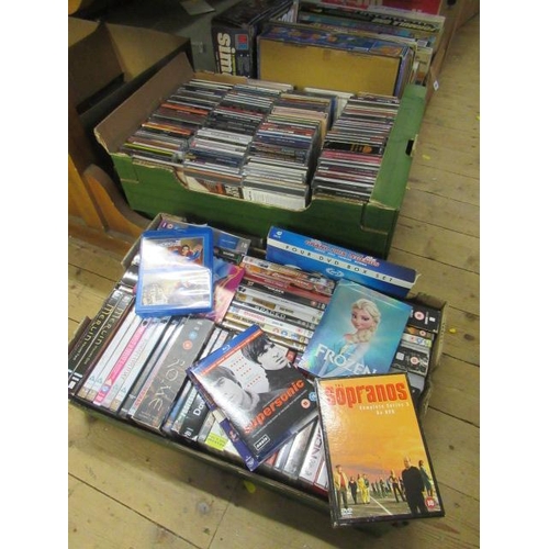 542 - THREE BOXES OF CDS AND DVDS