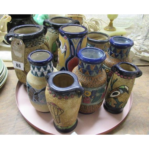 86 - NINE BIRD MOTIF IMPERIAL AMPHORA STYLE VASES