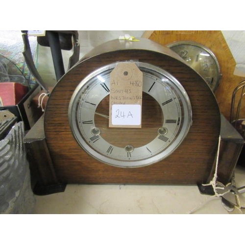 24A - SMITHS WESTMINSTER CHIME MANTLE CLOCK WITH KEY