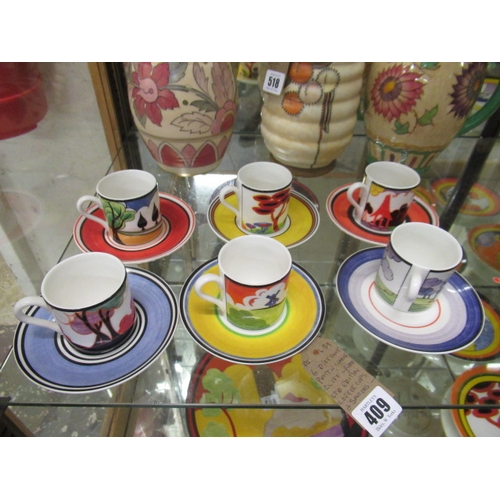 409 - SIX PATTERNED WEDGWOOD LIMITED EDITION CUPS AND SAUCERS