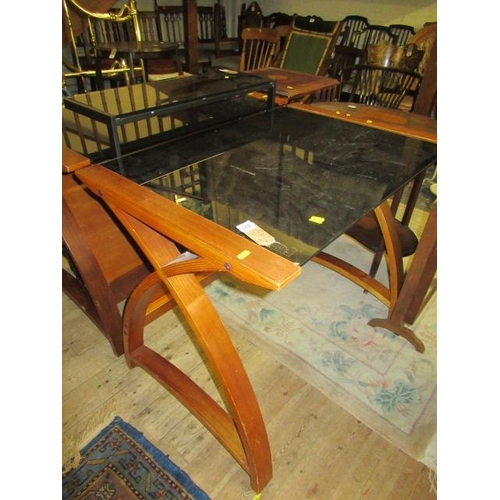 827 - RETRO JUAL HELSINKI WALNUT AND DARK GLASS DESK