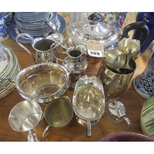 389 - QUANTITY OF EPNS INCLUDING TEAPOT AND JUGS ETC