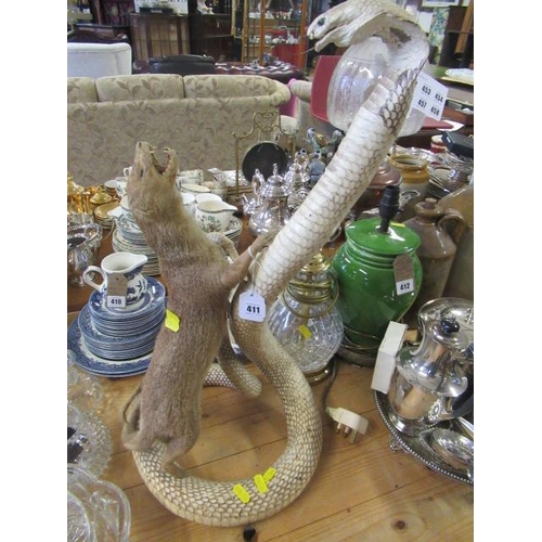 411 - TAXIDERMY MONGOOSE AND COBRA