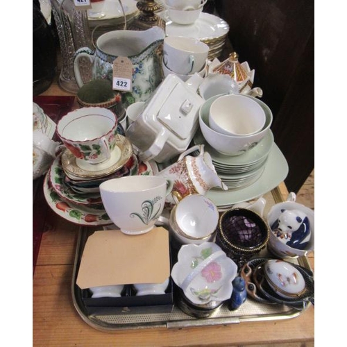 422 - TRAY OF CERAMICS INCLUDING COPELAND AND ROYAL WORCESTER ETC