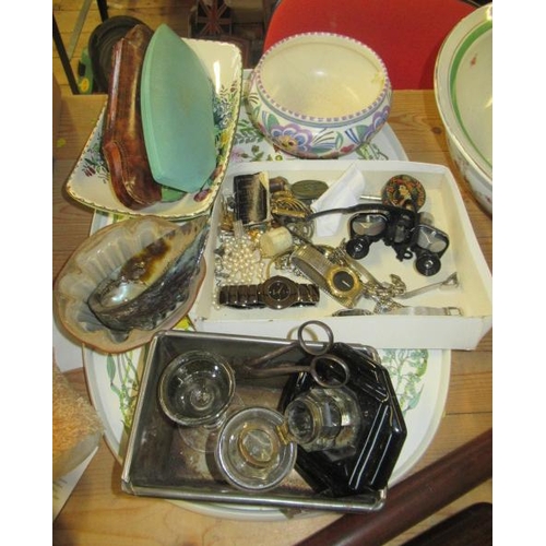 436 - TRAY OF MISCELLANEOUS INCLUDING JUG AND BOWL SET AND A POOLE BOWL