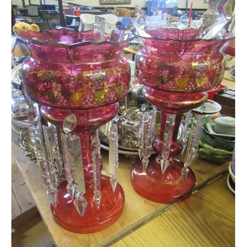 440 - PAIR OF RUBY GLASS TABLE LUSTRES