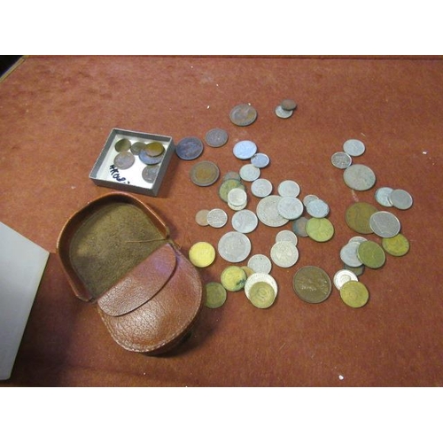 701 - BOX AND A POUCH OF COINS INCLUDING HIGH GRADE VICTORIAN FARTHINGS AND HALF FARTHINGS