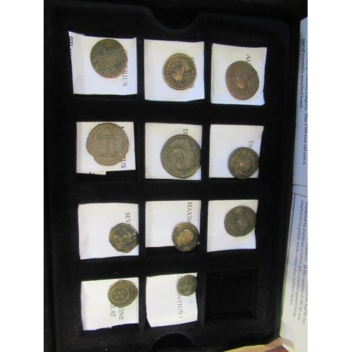 707 - TWO LAYERED CASE OF ROMAN COPPER COINS CIRCA AD 253-337