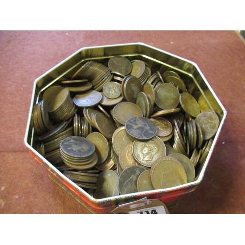 714 - HEAVY TIN OF BRITISH COPPER COINS