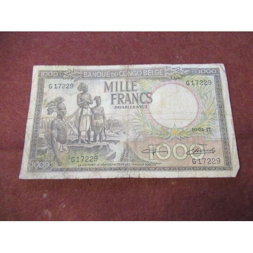 731 - ORIGINAL BANK OF CONGO 1000 BELGIAN FRANC BANK OTE NUMBER G17229