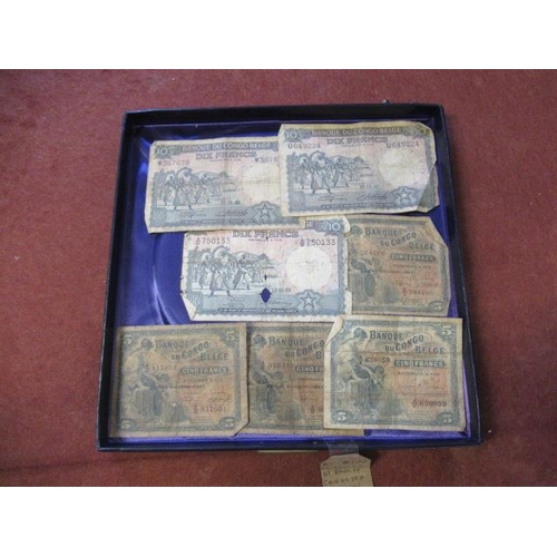 738 - COLLECTION OF ORIGINAL BANK OF CONGO TEN AND FIVE BELGIAN FRANC BANK NOTES C 1947-52