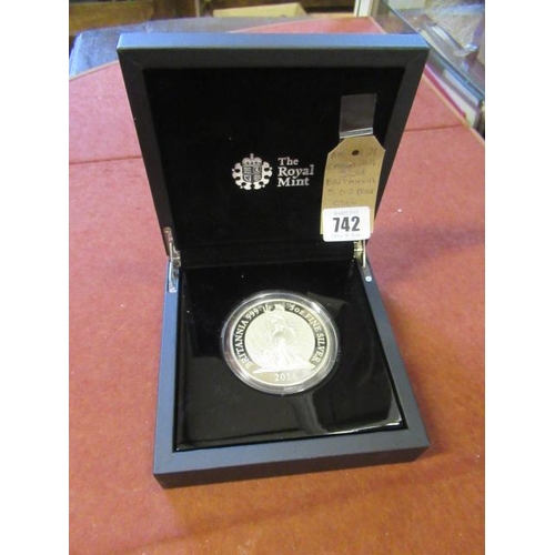 742 - CASED 2014 SILVER 5 OZ BRITIANNIA PROOF COIN