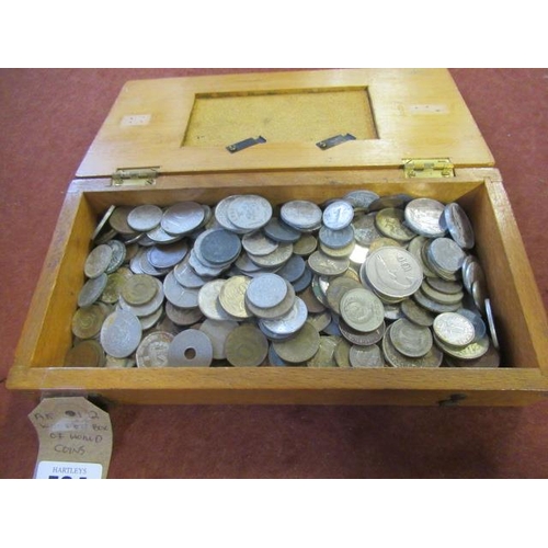 794 - WOODEN BOX OF WORLD COINS