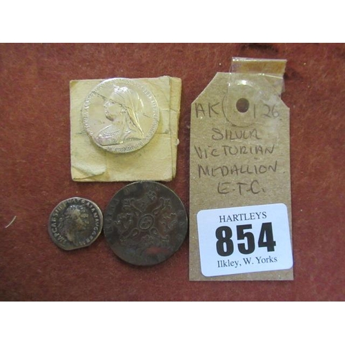 854 - SILVER VICTORIAN MEDALLION ETC