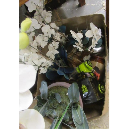 106 - BOX OF MISCELLANEOUS INCLUDING FAUX ORCHIDS