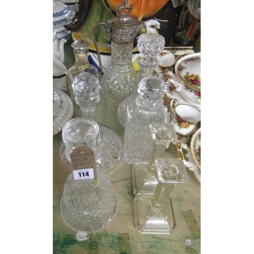 114 - QUANTITY OF GLASS INCLUDING DECANTERS AND A CLARET JUG