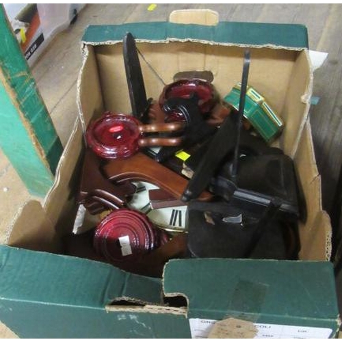 141 - BOX OF MISCELLANEOUS INCLUDING WOODEN STANDS