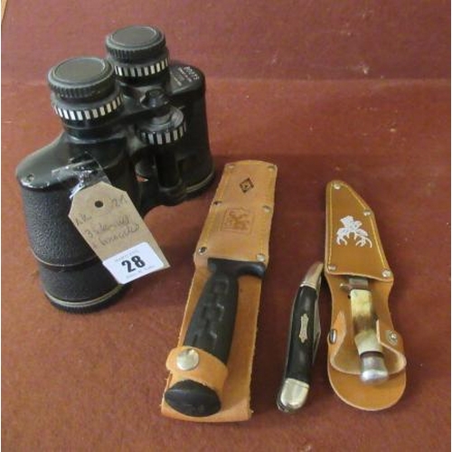 28 - THREE KNIVES AND A PAIR OF BINOCULARS