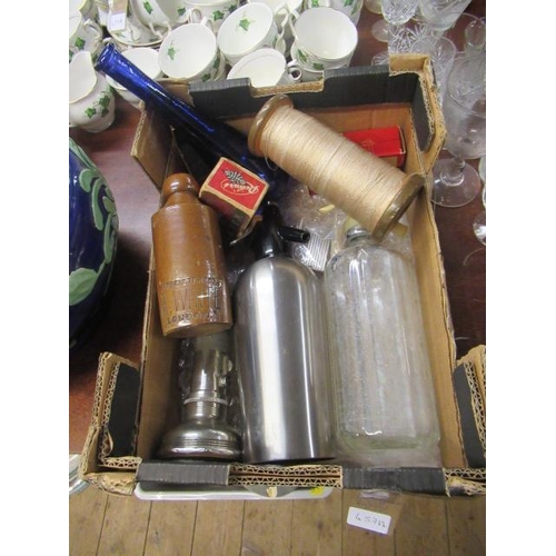 457A - BOX OF MISCELLANEOUS INCLUDING SODA SYPHONS AND OLD RAZORS ETC