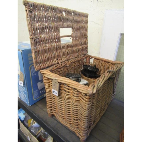 555 - FISHING BASKET AND CASED FISHING REELS