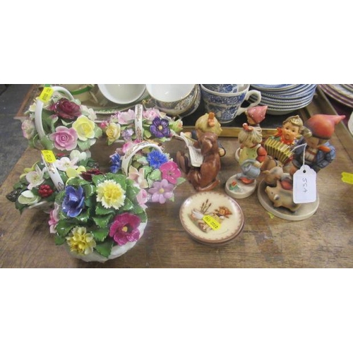 55A - SEVEN GOEBEL AND HUMMEL ITEMS AND FIVE CHINA FLOWER BASKETS