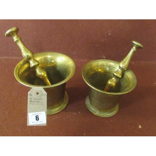 6 - TWO BRASS PESTLE AND MORTARS