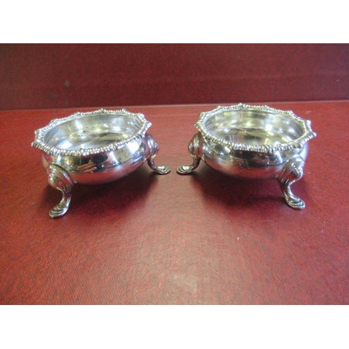299 - PAIR OF SILVER CAULDRON SALTS