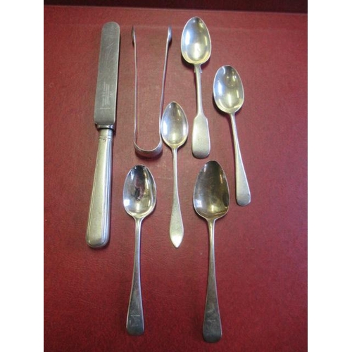 304 - PAIR OF SILVER SUGAR TONGS ETC