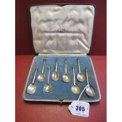 305 - CASED SET OF EIGHT SILVER SEAL TOP COFFEE SPOONS