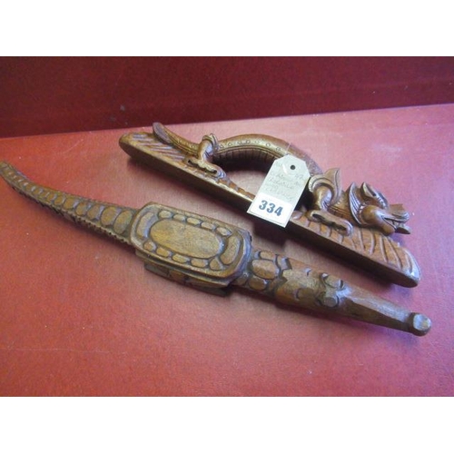 334 - WOOD CARVINGS OF DRAGON AND CROCODILE