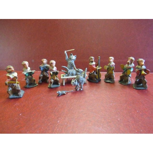 338 - MINIATURE WOODEN AND LEAD MONKEY BAND ETC